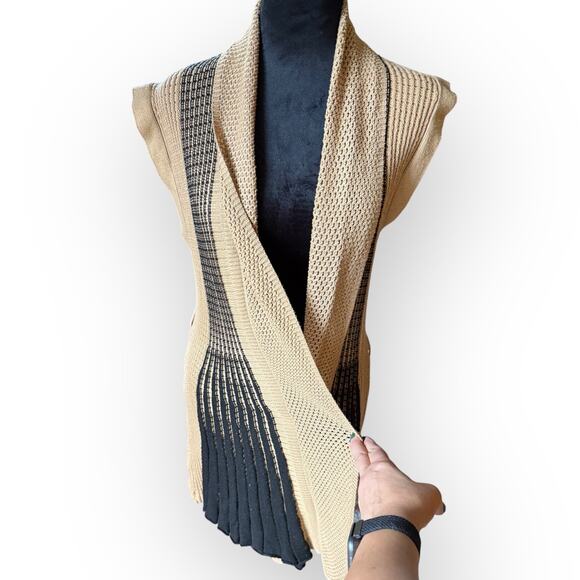 Women's Beige & Black Striped Knit Open Front Cardigan Sweater Size Medium - Picture 9 of 16